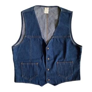 Vintage Men’s Blue Denim Vest Snap Closure Size L Front Pockets Western Cowboy